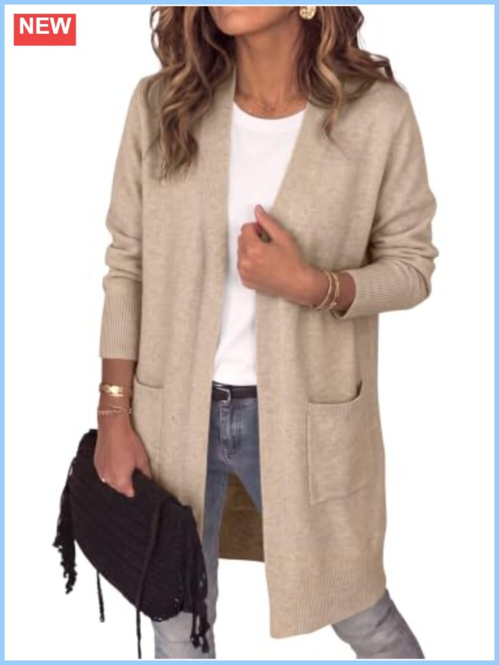 Women's Lightweight Open Front Long Cardigan Sweater with Pockets